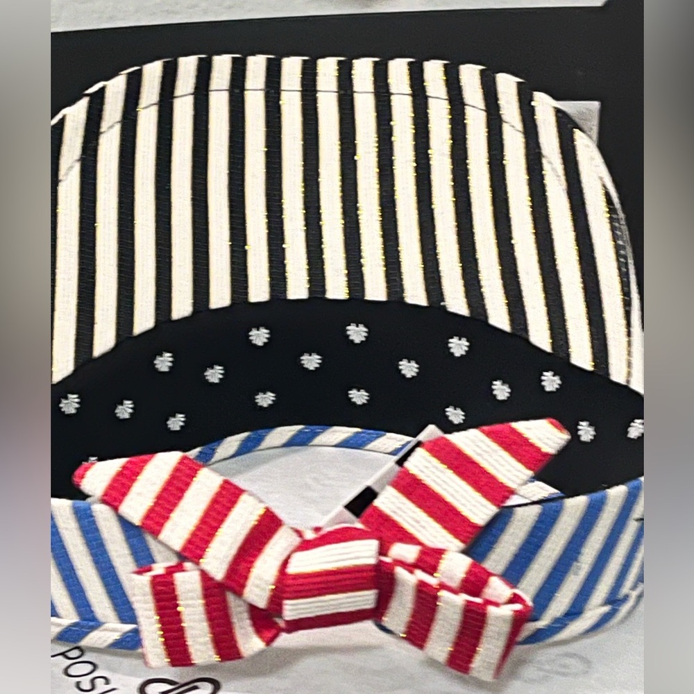 LELE SADOUGHI NWT AUTHENTIC AMERICANA STRIPE BLUE; JET & RED BOW TIE VISOR.